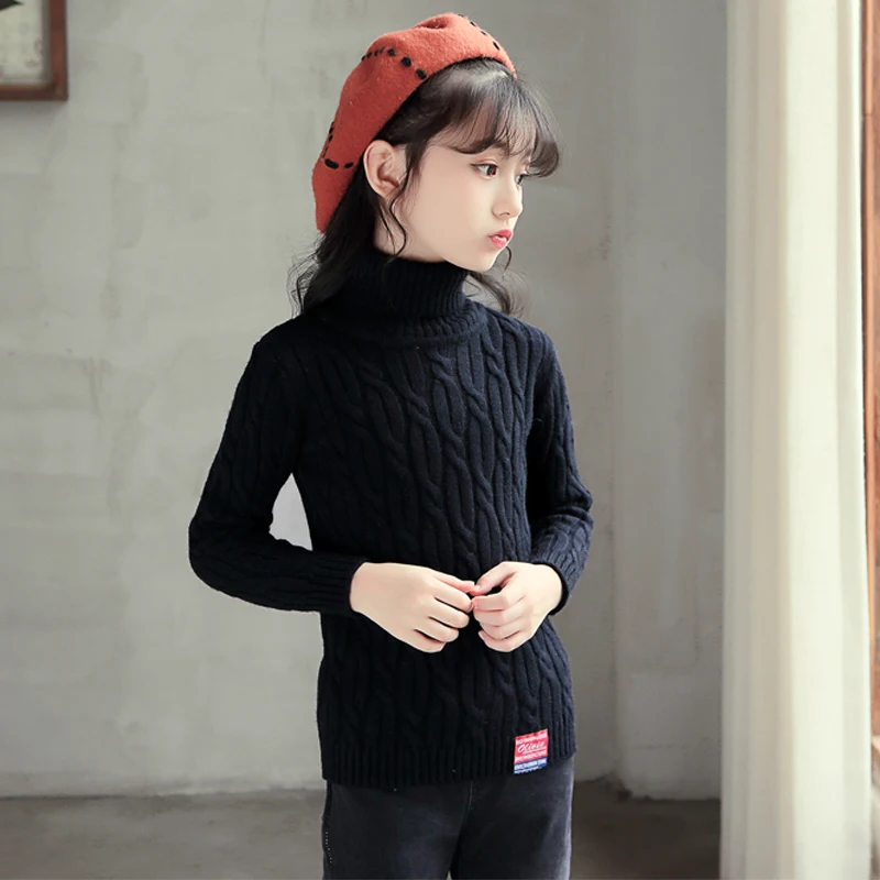 New Fall Sweater Kids Sweaters Autumn Girls Turtleneck Sweaters 4-12 Age Teenage Pullover Winter Knitted Bottoming Sweaters