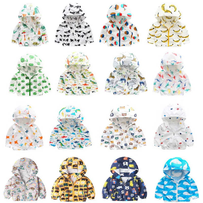 

Kids Clothes Boys Thin Jackets Children Hooded Zipper Windbreaker Baby Cartoon Animal Print Coat Infant Waterproof For Girls