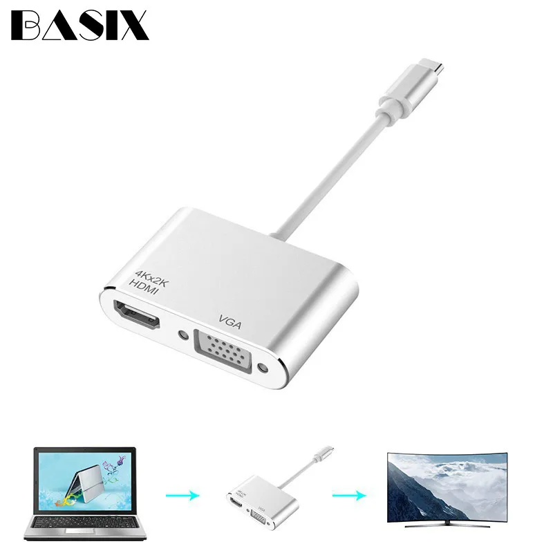 Адаптер Basix Type C hub HDMI VGA штырь гнездо|USB-хабы| |