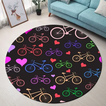 

Valentine's Day Round Rug Love Heart Bicycle Print Carpet Living Room Bedroom Anti Slip Rug Cushion Door Floor Mat Home Decor