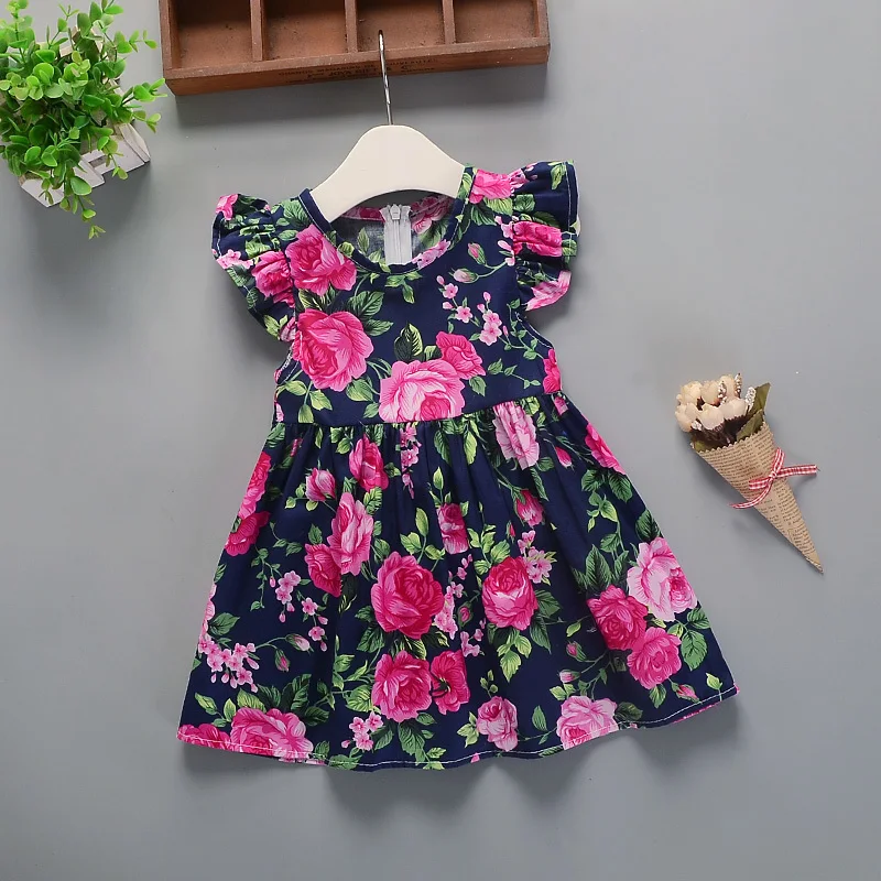 Girls Summer New Dress Flower Floral Pattern Baby Cotton Girl Dress Princess