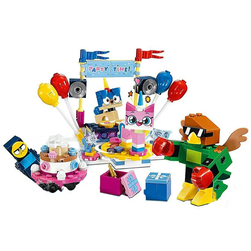 

The Cartoon Colorful TV Unikitty Cat Party Time Model Brick Set Compatible legoingy 41453 Building Block Toys for Children Gift