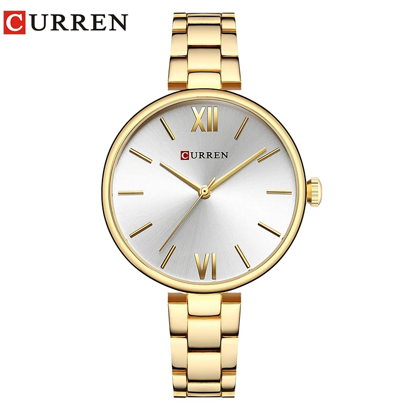 CURREN Модные женские часы Кварцевые водонепроницаемые золотые часы женские маленькие часы с браслетом из нержавеющей стали reloj mujer - Цвет: gold white