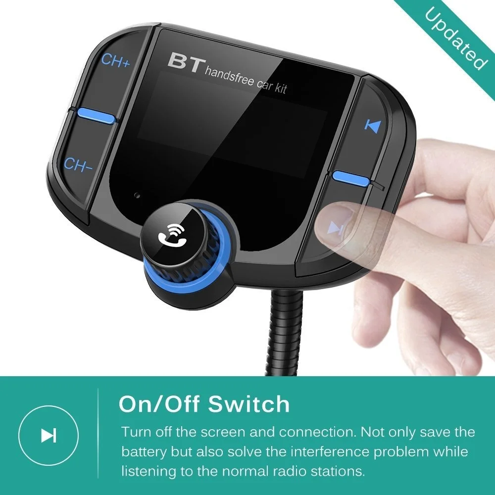 Bluetooth fm-передатчик с QC 3,0 беспроводной адаптер для автомобильного радио громкой связи с 1,7 дюймовым дисплеем и двойной зарядное устройство usb