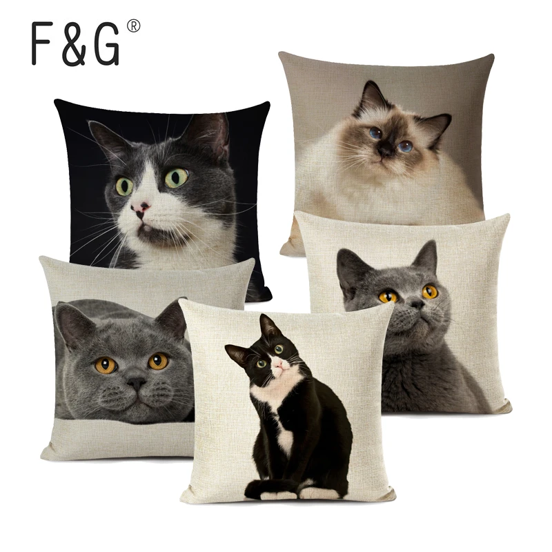New Linen Pillow Cover Black White Hand Painting Yellow Cute Cat Kitchen Chair Cushion Cover Home Decorative Pillow Case Cushion Cover Aliexpress