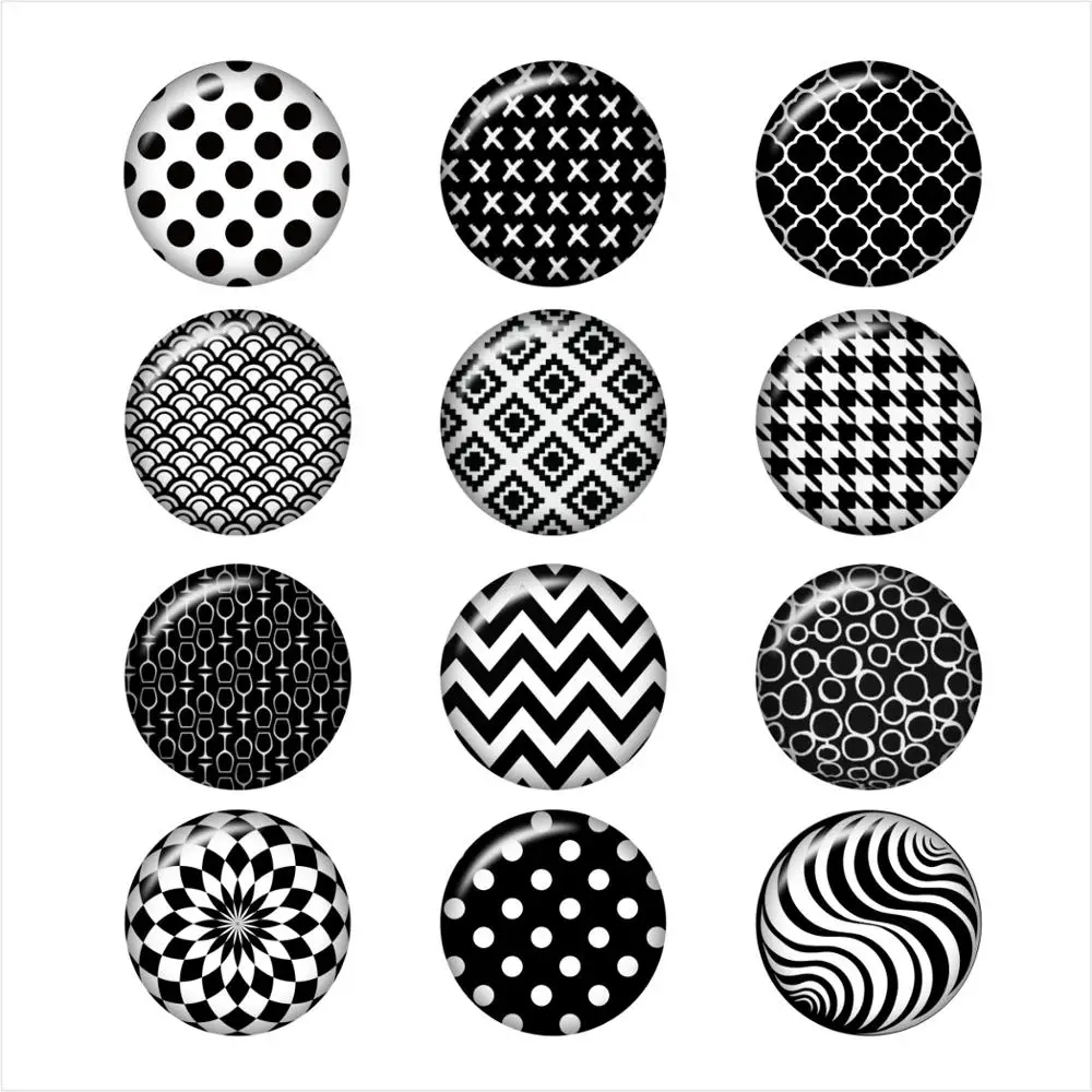 100 шт. смешанные Имбирные кнопки ювелирные изделия с черным и белым узором для