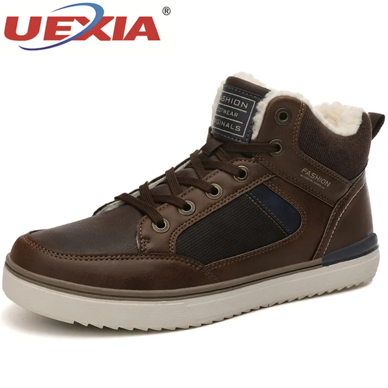 

UEXIA Brand New Fashion Handmade Leather Men's Shoes Comfortable Men Shoe Ankle Boots Short Plush Fur Winter Warm Men Snow Boots