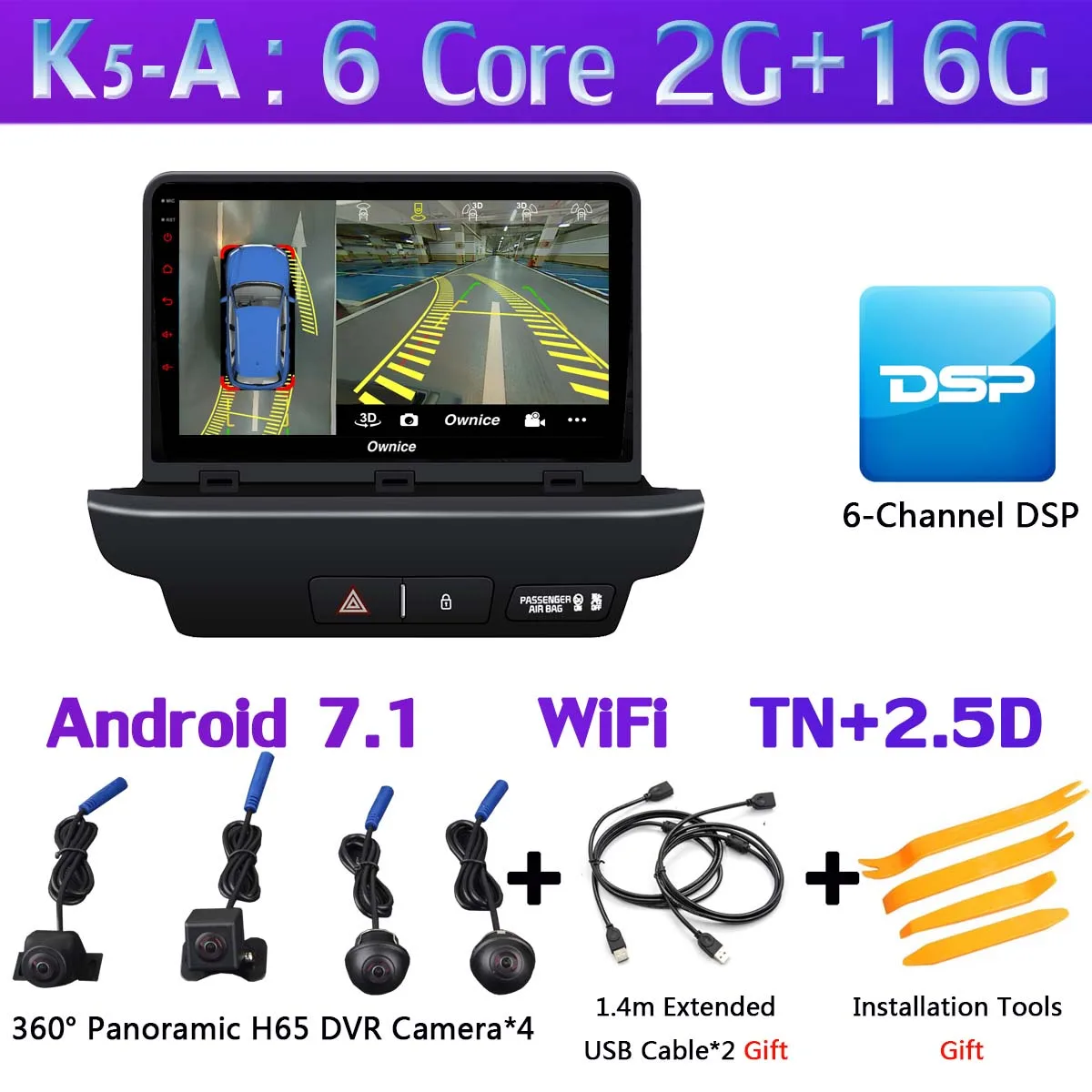 K5-A 360 ° панорамный 4G WiFi Android 9,0 8Core 4G+ 64G Автомобильный мультимедийный плеер gps навигация компактное минирадио CarPlay для Kia CEED - Цвет: K5-A