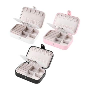 

Portable Travel Jewelry Box Three Layers with Mirror Compact Jewelry Storage Box Storage Earring Ring Bag Necklace Display Box (