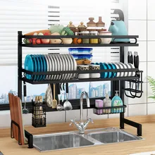 65/75/85/95cm Kitchen Shelf Organizer Dishes Drying Rack Over Sink Holder Draining Rack Storage Countertop Utensils Holder