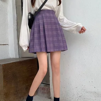 

Women Skirts Summer Fashion Vintage College Style Plaid Slim Skirt Thin Wild Short Pleated Casual Skirt