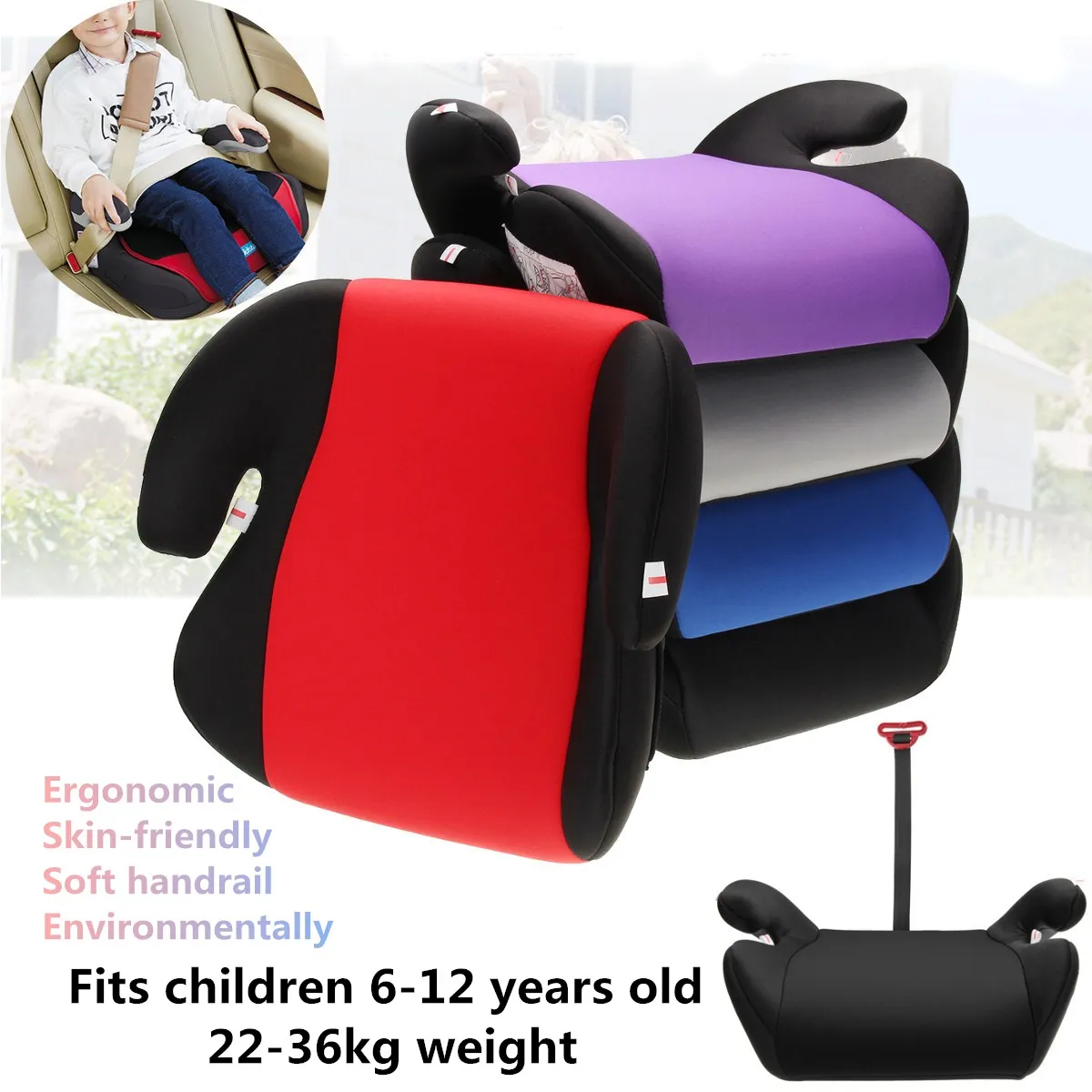 

Car Booster Seat Safe Sturdy Kids Children Child Baby Increased Seat Pad Fits 6-12 Years Old