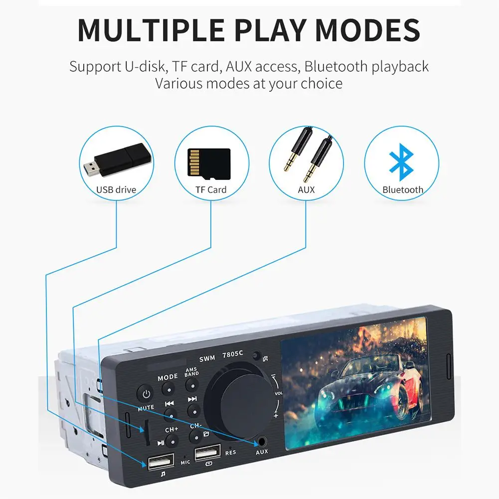Автомагнитола 1 Din 4 дюйма TFT FM радио Bluetooth мультимедийный mp5 плеер BT4.0 USB AUX RCA