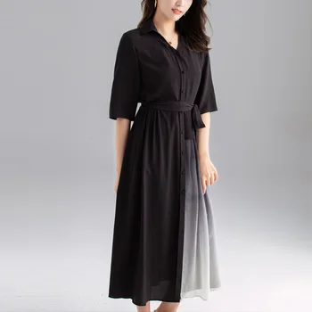 

silk dresses women natural 2020 spring summer black grey shirt casual sexy dress elegant slim plus size high quality fashion