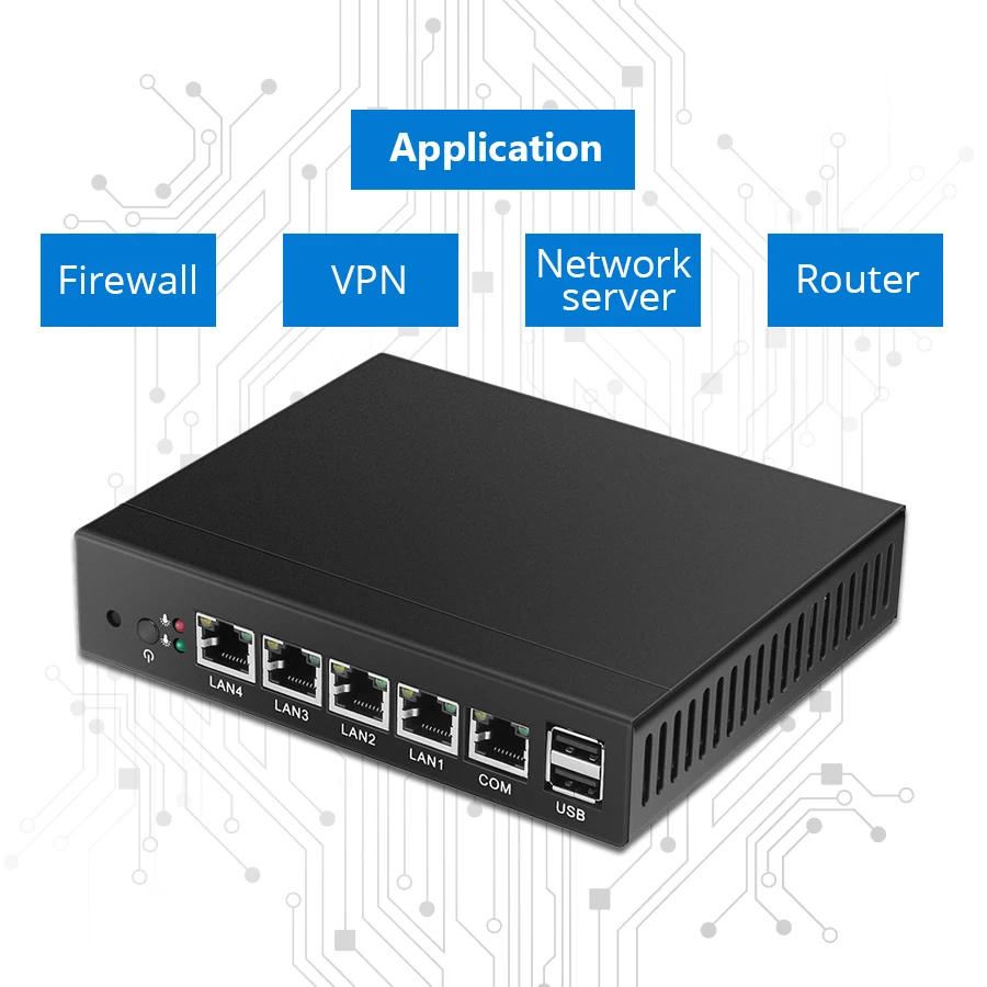 Маршрутизатор брандмауэра pFsense безвентиляторный мини ПК Celeron J1900 Quad Core 4 LAN порт
