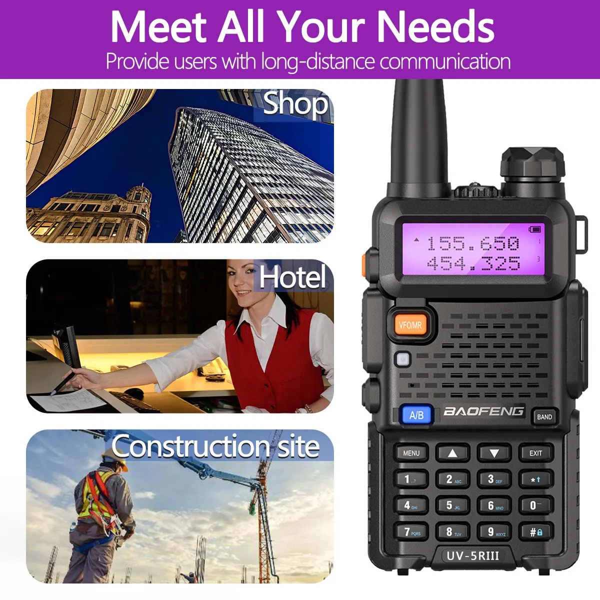 2pcs Baofeng UV-5R III Tri-Band Walkie Talkie 136-174/220-260/400-520MHz Amateur Ham Handheld Portable Radio Comunicador UV-5RX3