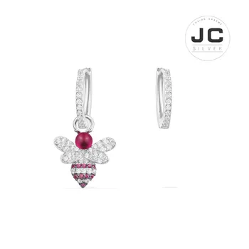 

New Fashion Charms Silver 925 Original Copy Jewelry,Asymmetric Bumble Bee Stud Earrings With Synthetic Red Stone For Women Logo