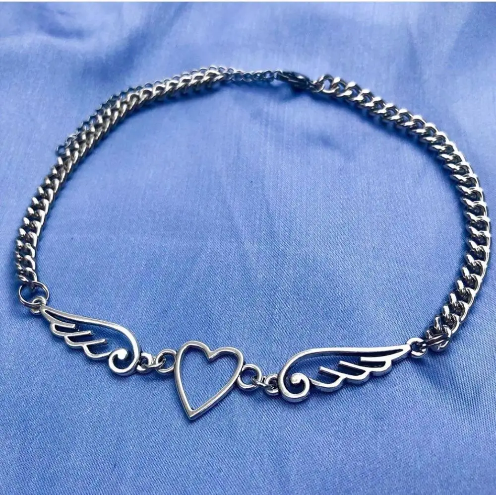 Ожерелье-чокер женское металлическое в стиле хип-хоп с перьями и сердцем