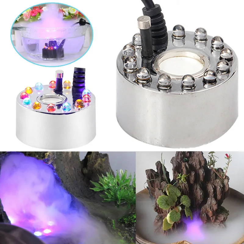 12 LED Air Humidifier Mist Maker Ultrasonic Fogger Water Atomizer Fountain Pond 