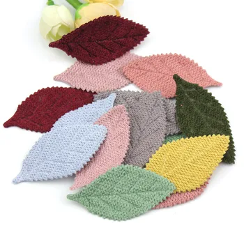 

40Pcs 2.8*5.5cm Big Woolen Leaf Padded flowers Appliques For children's crafts headwear Accessories Hair Clips Deco wholesale