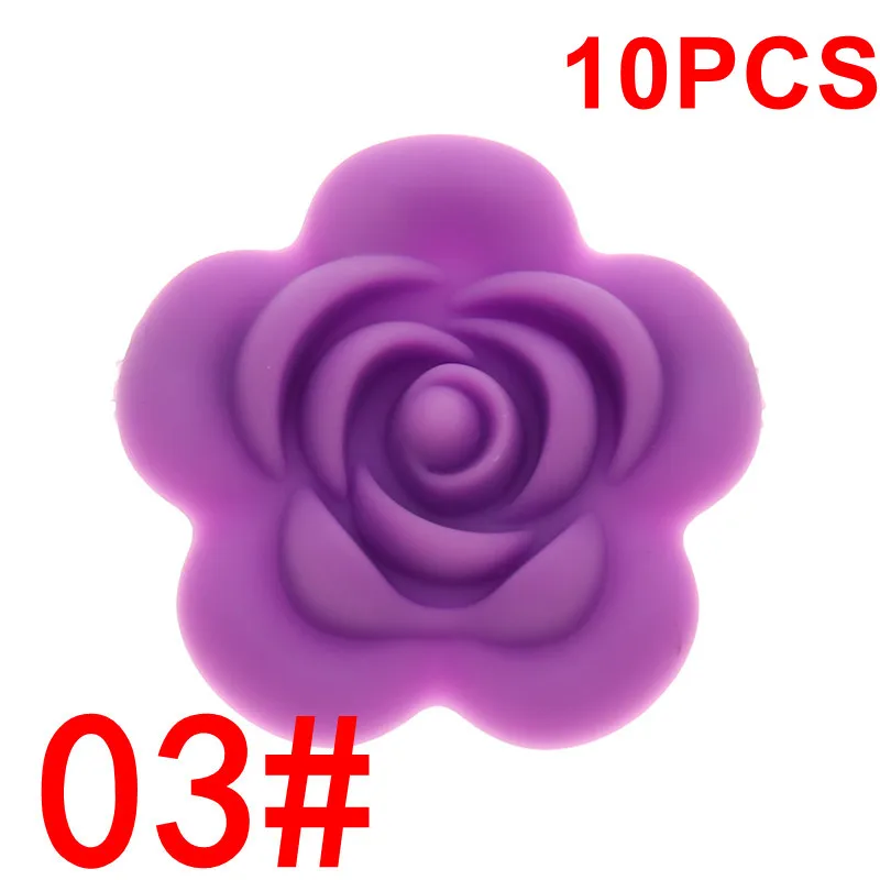 03 Medium Purple Fkisbox 10 шт. Силиконовые Розовые Детские зубные кольца BPA бесплатно цветок жемчуг бижутерия для прорезывания зубов DIY пустышка цепь очаровательные игрушки для кормления - Цвет: 03 Medium Purple