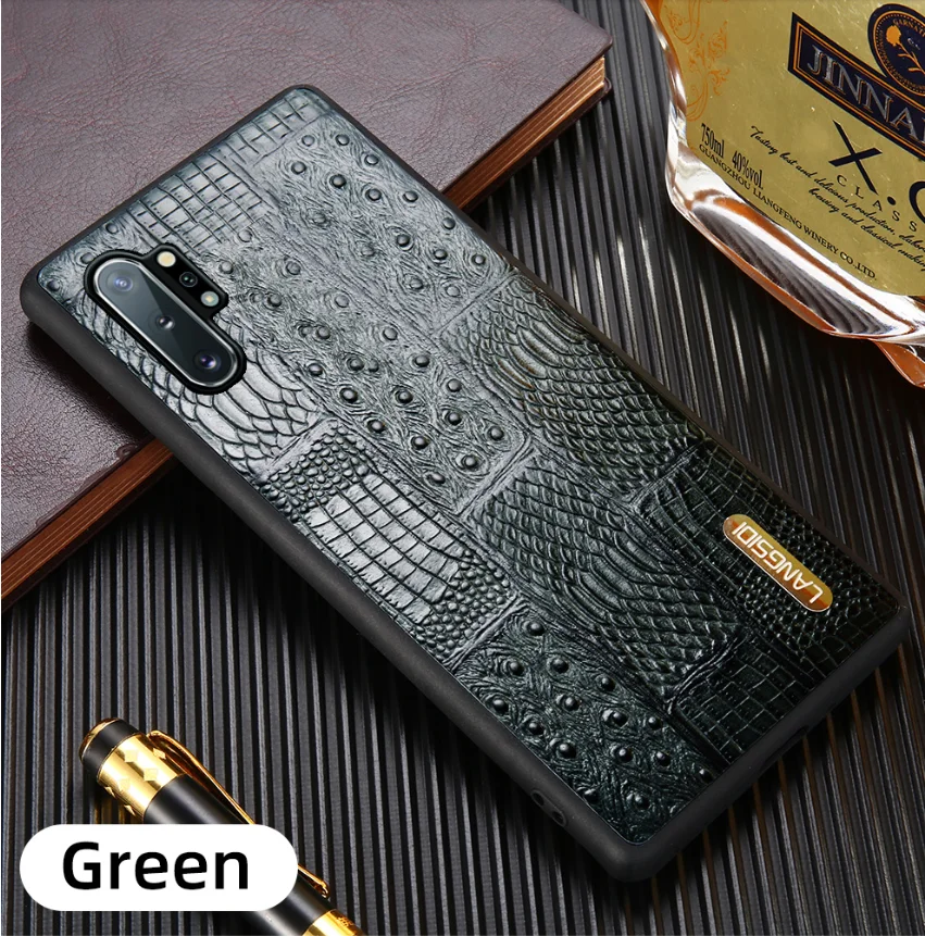 Чехол из натуральной кожи в стиле ретро для samsung galaxy A50 A70 A40 A20 Note 8 9 10 S8 S9 S10 plus - Цвет: Черный зеленый