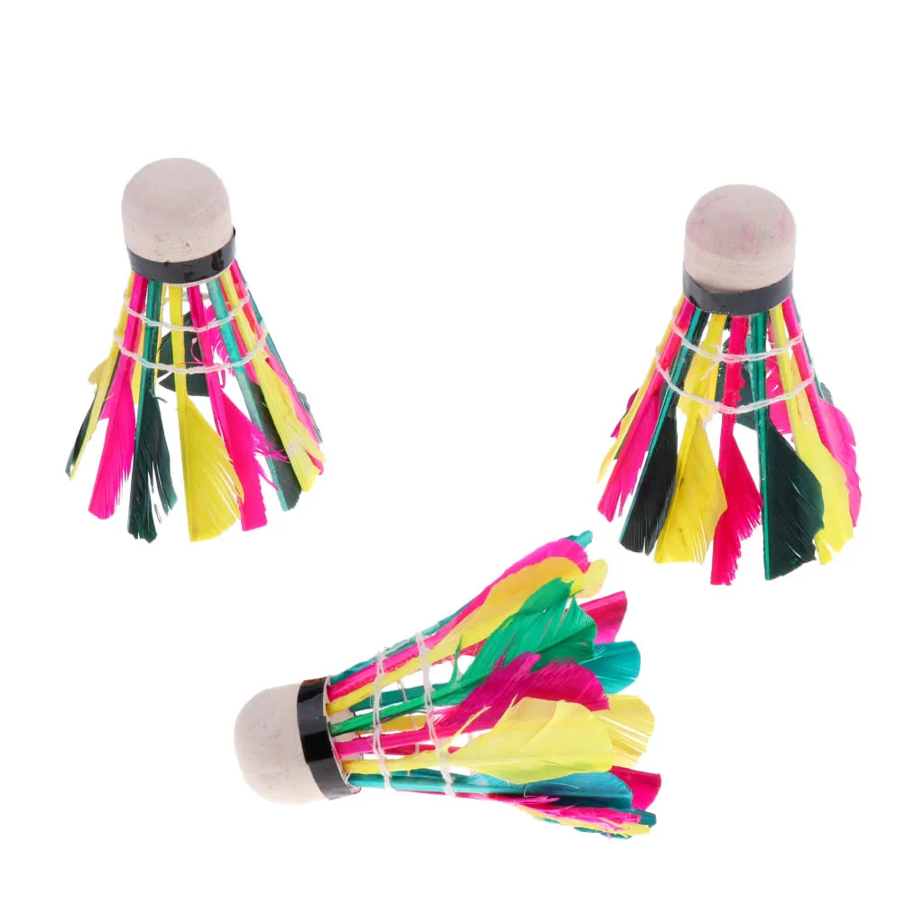 3 Pcs Feather Badminton Shuttlecocks Balls Colorful - kids children