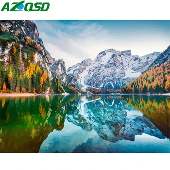 

AZQSD Paint By Number Mountain Lake Canvas Painting Kits Handpainted Gift Coloring By Numbers Reflection Scenery Home Decor