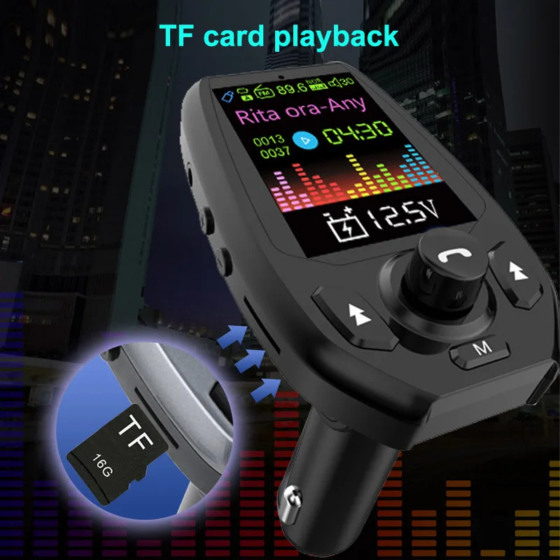 Jajabor Bluetooth 5,0 автомобильный комплект громкой связи fm-передатчик модулятор AUX Автомобильный MP3-плеер Поддержка TF карта U воспроизведение диска