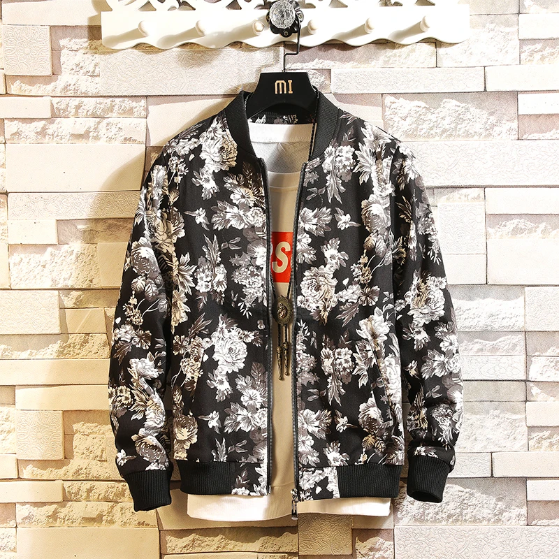 Новинка, мужская куртка с цветочным принтом, японский уличный ветронепроницаемый Бомбер, модная дизайнерская мужская куртка с принтом, брендовая мужская одежда