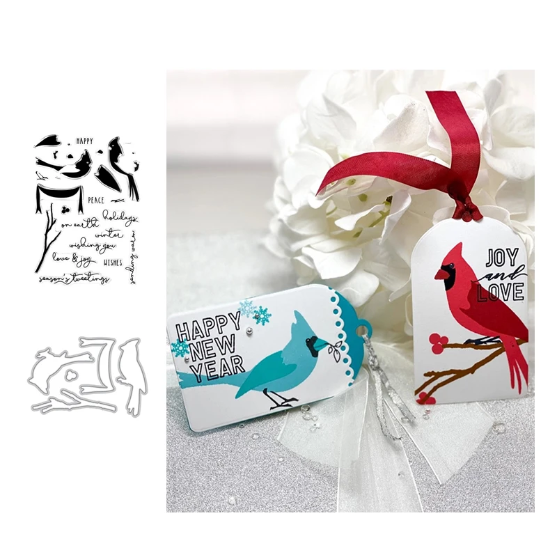 

JC Joy Bird Branch Letters Metal Cutting Dies and Rubber Stamps Scrapbooking Craft Stencil DIY Card Make Sheet Mould Template