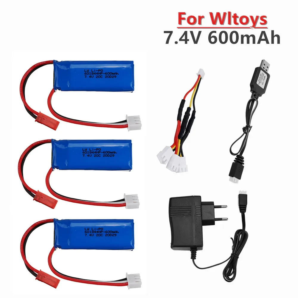 Batteria LiPo 7.4V 600mAh Per Aerei RC WLtoys XK A280, A160, A300, Con Spina JST