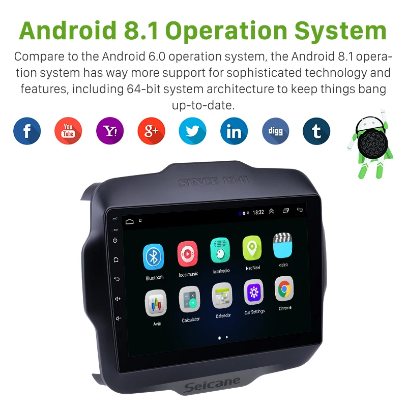 Clearance Seicane 9" Android 8.1 2Din Car GPS Radio For 2016 Jeep Renegade Multimedia Player with USB Bluetooth WIFI 1080P Aux autostereo 4