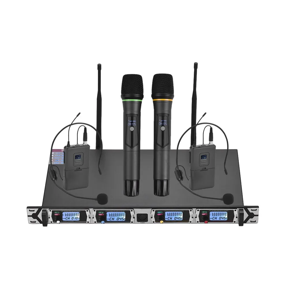 Беспроводная микрофонная система Muslady D4 4 канальная UHF 2 микрофона для гарнитуры с