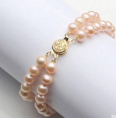 free shipping >>>>>626550 New 7-8mm 2 Rows Genuine Natural Freshwater Akoya Pearl Bracelet 7.5"