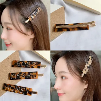 

Girls' Fashion Leopard Hair Clips Women Sweet Rhinestone Letter Hairpins Geometric Hair Pins High Quality Barrettes Accessories