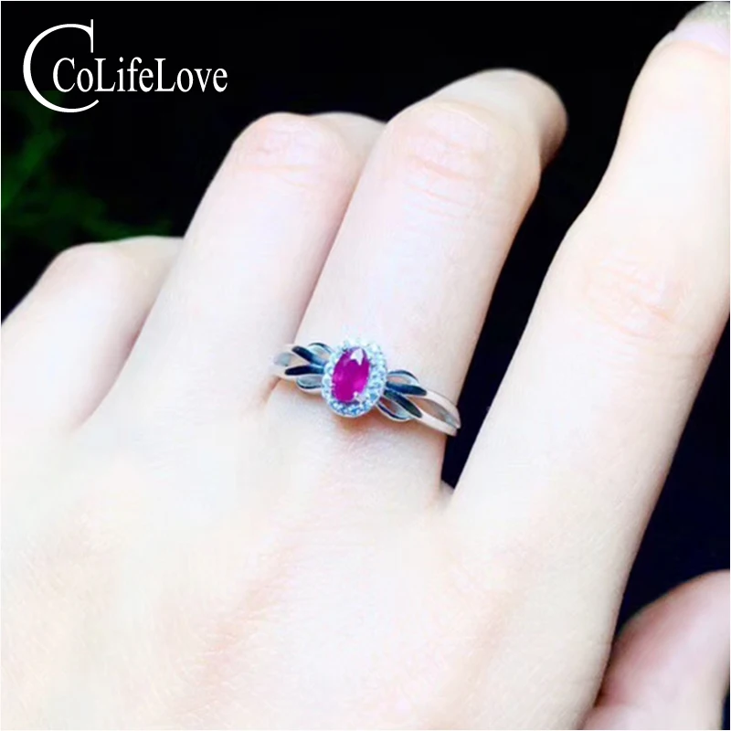 Ювелирные изделия colife 925 Серебряное кольцо с рубином для помолвки 0.4ct натуральное мрубиновое серебряное кольцо Sterlinmg серебро Рубин Ювелирные изделия подарок для девочки - Цвет камня: White Gold Plating