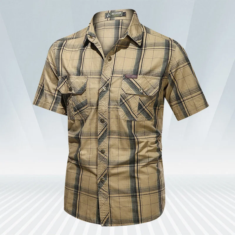 Мужская Фланелевая рубашка в клетку повседневная приталенная с короткими