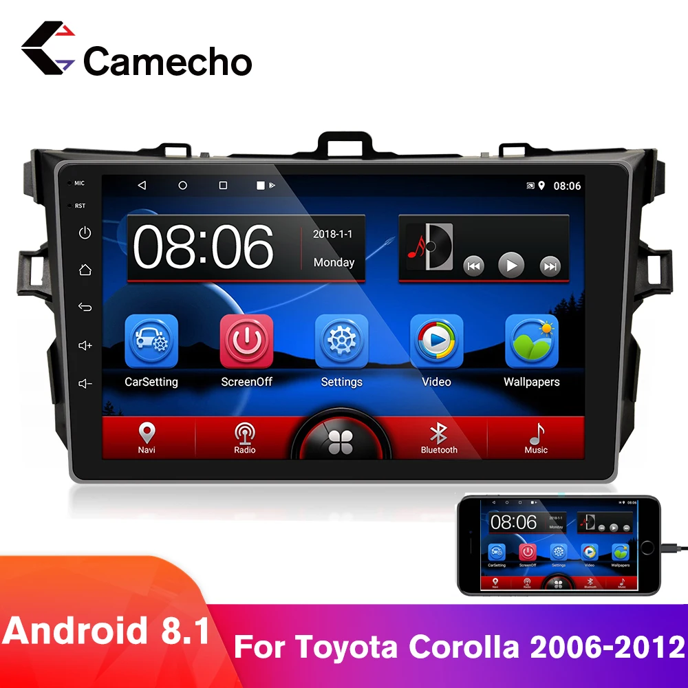 

Camecho 2 Din Android 8.1 Car radio Multimedia Player Car Autoradio For Toyota Corolla 2006 2007 2008 2009 2010 2011 2012