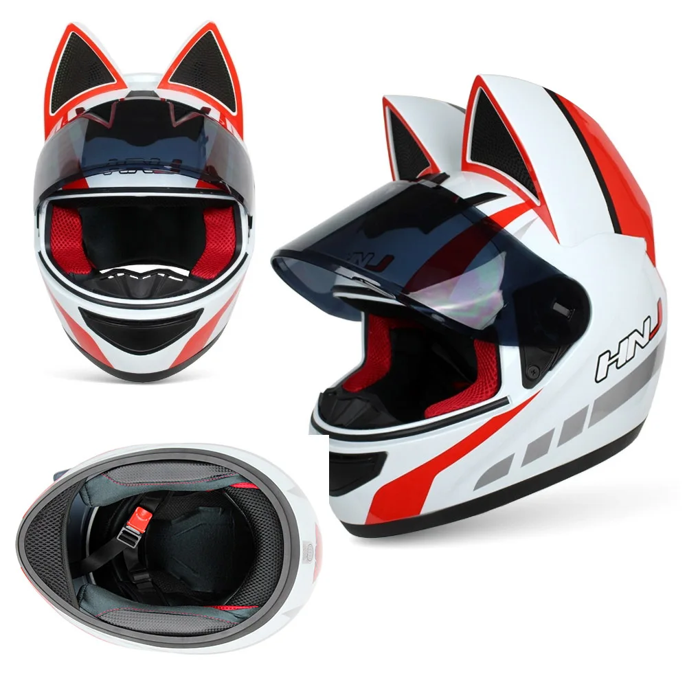 HNJ Motorcycle Helmet Women Moto Helmet Moto Ear Helmet Personality Full Face Motor Helmet Motocross Capacete Casque Black