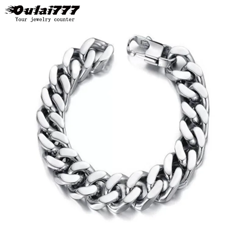 Oulai777 кубинские звенья цепи на руку мужские браслет полировка нержавеющая сталь мужские аксессуары браслет мужские \ x27s pride silver