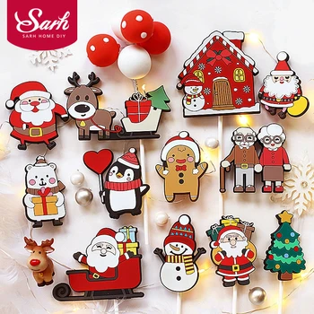 

Santa Claus gift box snowman Trees Merry Christmas Cake Topper Party Decorations for new year Baking Supplies