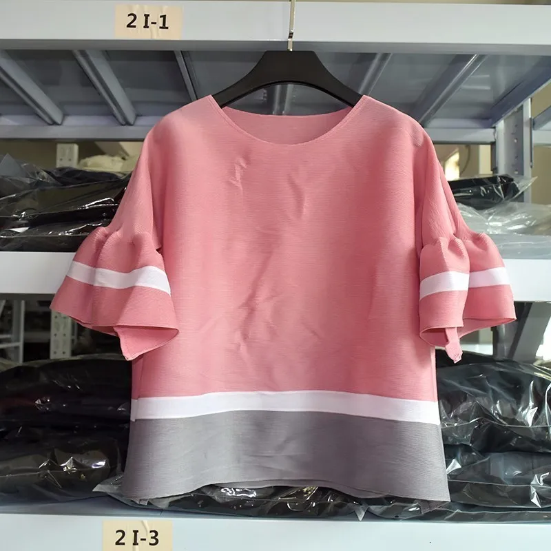 pink colour TVVOVVIN Весенняя новая плиссированная футболка с расклешенными рукавами модная женская Свободная одежда высокого качества Vestido V478 - Цвет: pink colour
