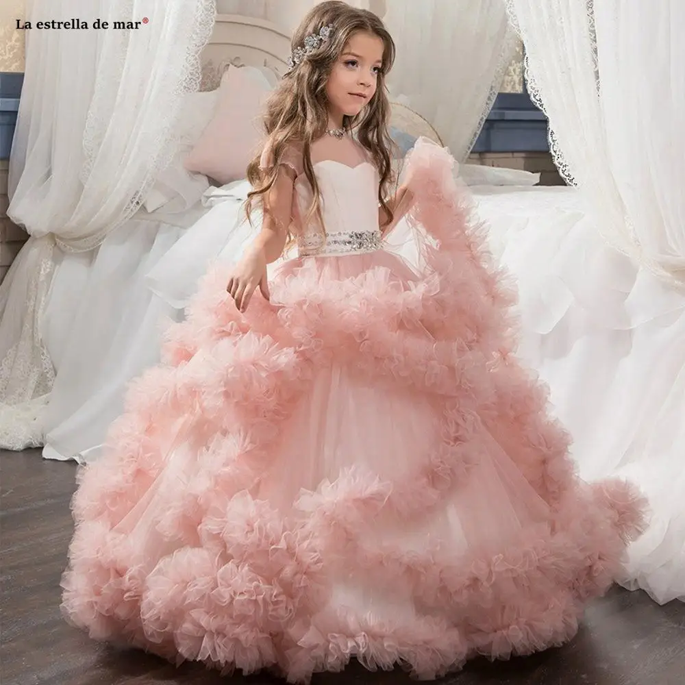

Ball gowns for girls2019 new tulle crystal A Line pink purple turquoise purple ivory vestidos de comunion long wedding guest dre