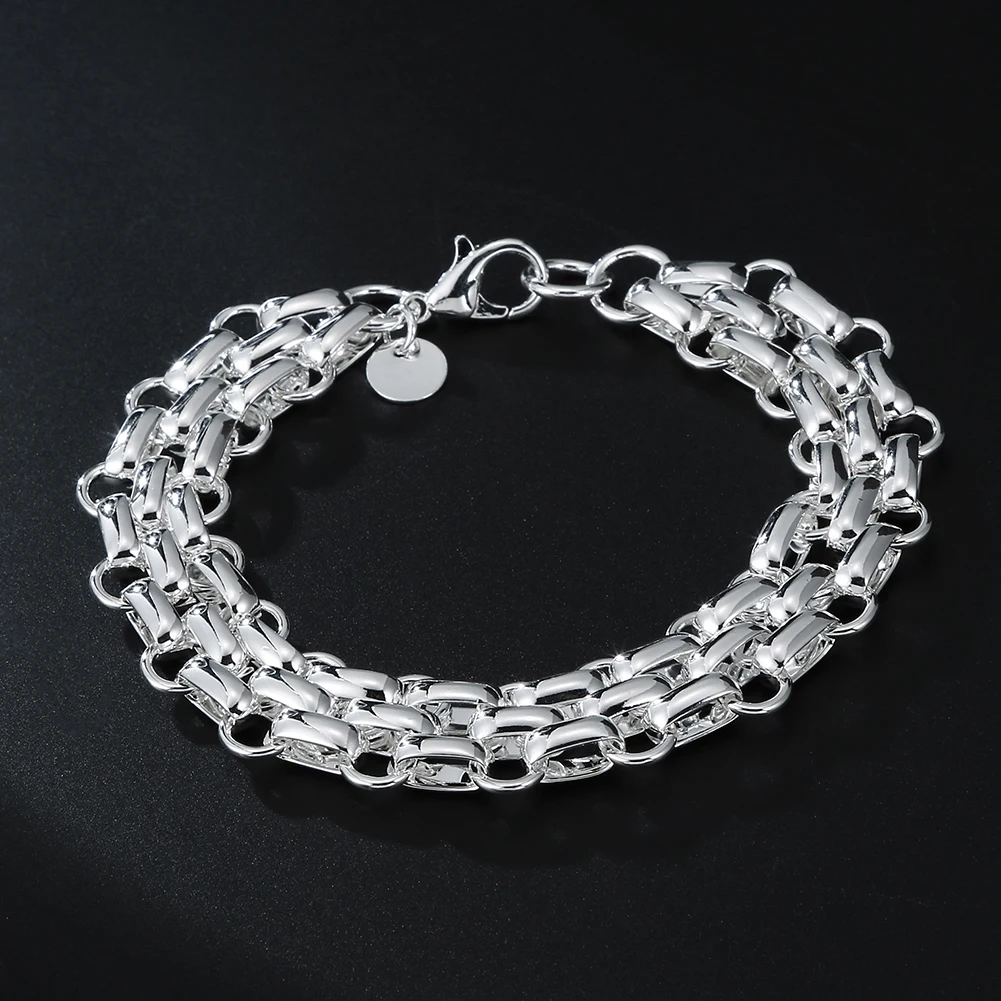 Fine 925 Stamp Silver color Pretty geometric chain Bracelets for women