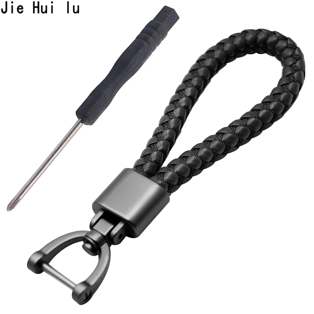 

Car Hand Woven Leather Car Key Chain Ring 360 Degree Rotating Horseshoe Buckle Jewelry Key Rings Holder Genuine Bag