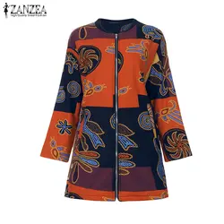 ZANZEA 2019, зимние женские теплые пальто с капюшоном, винтажные куртки с цветочным принтом, флисовая меховая верхняя одежда с длинным рукавом