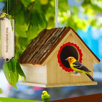 

Bark Bird With Rope Bird House Antiseptic Bird Nest Outdoor Parrot Bird Breeding Box Wooden House Decorative Box