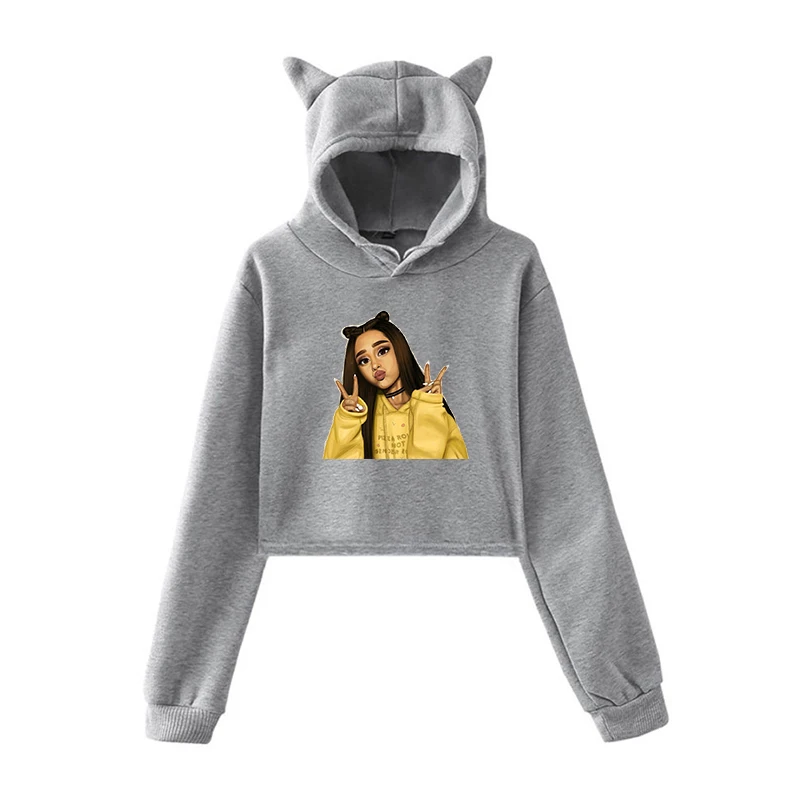 902-14 Ariana Grande, укороченная Женская толстовка, Harajuku, пуловер с капюшоном, одежда для девочек-подростков, уличная одежда, женские топы с длинными рукавами - Цвет: 902-14