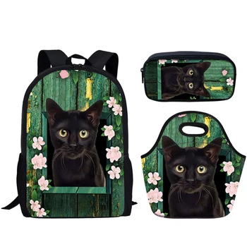 

Black Cat Looks Out The Window Orthopedics School Bags for Kids Set School Backpack Casual Cute Girls Boys Book Bags
